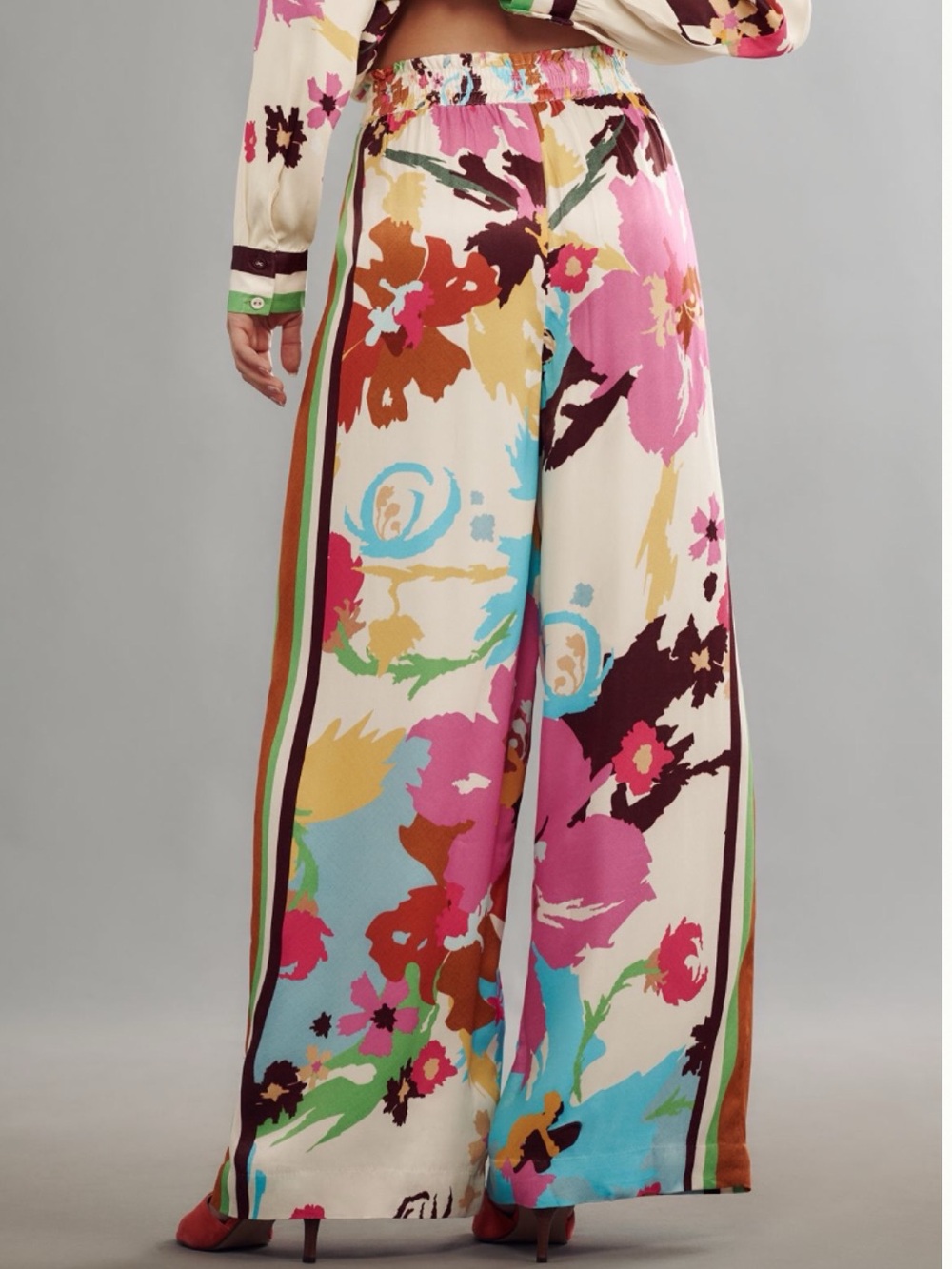 NWT Anthro Conditions Apply Imara Satin Vibrant Floral Print Wide-Leg Pants , XL - Picture 3 of 11